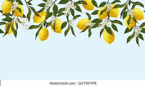 Beautiful seamless vector pattern with  lemons and flowers. Abstract  texture. Perfect for wallpapers, web page backgrounds, surface textures, textile design.