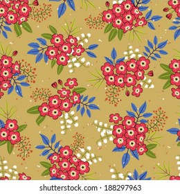Beautiful seamless vector pattern with pink forget-me-not and lily of the valley flowers