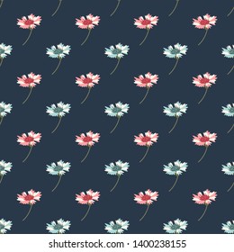 Beautiful seamless vector pattern with simple flowers. Background with decorative floral ornaments for textiles, wrappers, fabrics, clothing, covers, paper, printing, scrapbooking, decoupage and other