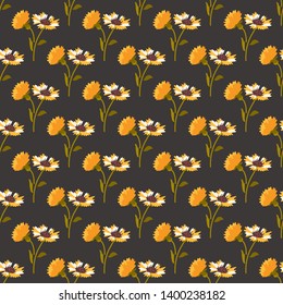 Beautiful seamless vector pattern with simple flowers. Background with decorative floral ornaments for textiles, wrappers, fabrics, clothing, covers, paper, printing, scrapbooking, decoupage and other