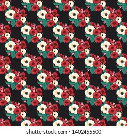Beautiful seamless vector pattern with simple flowers. Background with decorative floral ornaments for textiles, wrappers, fabrics, clothing, covers, paper, printing, scrapbooking, decoupage and other