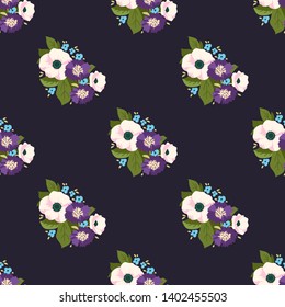 Beautiful seamless vector pattern with simple flowers. Background with decorative floral ornaments for textiles, wrappers, fabrics, clothing, covers, paper, printing, scrapbooking, decoupage and other