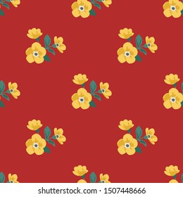 Beautiful seamless vector pattern with simple flowers. Background with decorative floral ornaments for textiles, wrappers, fabrics, clothing, covers, paper, printing, scrapbooking, decoupage and othe