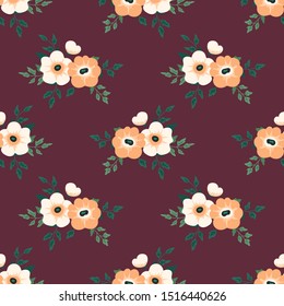 Beautiful seamless vector pattern with simple flowers. Background with decorative floral ornaments for textiles, wrappers, fabrics, clothing, covers, paper, printing, scrapbooking, decoupage and other