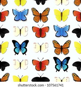 Beautiful seamless vector pattern with various butterflies