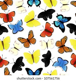 Beautiful seamless vector pattern with various butterflies