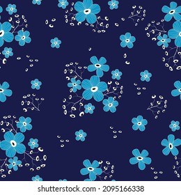 
Schöne, nahtlose Vektorgrafik, kleine Blumen, blauer Farbverlauf-Hintergrund