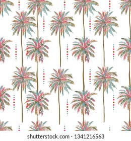 Beautiful seamless vector summer colorful palm tree pattern  and polka dots Design for fashion,fabric,webwallpapers, backgrounds, surface textures, textile and all prints on white background