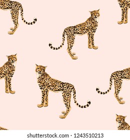 Beautiful seamless vector summer pattern background with t leopard. Perfect for wallpapers, web page backgrounds, surface textures, textile.