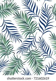 Beautiful seamless vector summer pattern background with tropical palm leaves. Template for wallpapers, web page backgrounds, textile, swimwear.