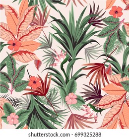 Beautiful seamless vector of Tropical flowers, jungle leaves, bird of paradise flower,forest pattern background, exotic print