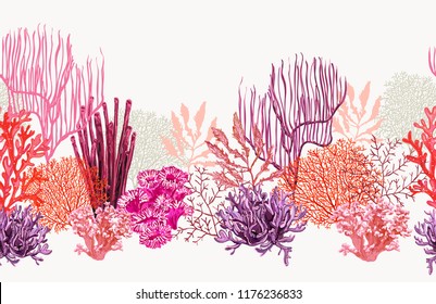 Beautiful seamless vector tropical pattern with corals. Perfect for wallpapers, web page backgrounds, surface textures, textile.