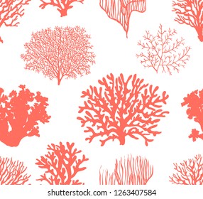 Beautiful seamless vector tropical pattern with corals. Perfect for wallpapers, web page backgrounds, surface textures, textile. Living coral seamless pattern