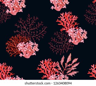 Beautiful seamless vector tropical pattern with corals. Perfect for wallpapers, web page backgrounds, surface textures, textile.