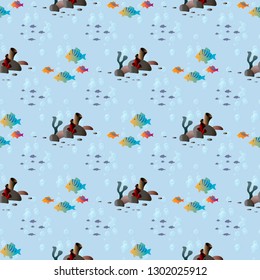 Beautiful seamless vector tropical pattern with fish and corals. Perfect for wallpapers, web page backgrounds, surface textures, textile.