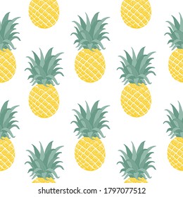 Beautiful seamless vector tropical pattern with pineapple and leaf. Tropical summer texture. Elegant template for fashion prints.