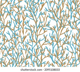 Beautiful seamless vector tropical pattern with corals. Perfect for wallpapers, web page on blue backgrounds, surface textures, textile. Living coral seamless pattern