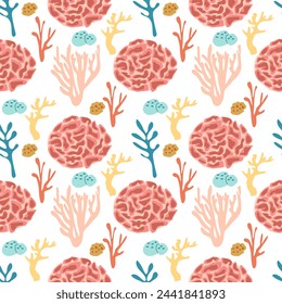 Hermoso patrón tropical de vector sin fisuras con corales. Perfecto para fondos de pantalla, fondos de página web, texturas de superficie, textil. Patrón de coral vivo sin costura