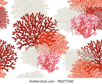 Beautiful seamless vector tropical pattern with  corals. Perfect for wallpapers, web page backgrounds, surface textures, textile.