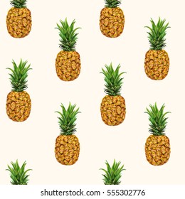 Beautiful seamless vector tropical summer pattern background with pineapples. Perfect for wallpapers, web page backgrounds, surface textures, textile.