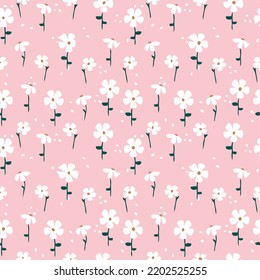 Beautiful seamless vintage floral pattern of blossoming flowers on a pink background