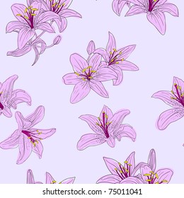 Beautiful seamless wallpaper with blooming lilies with on background, vector illustration