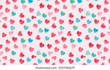 Beautiful seamless watercolor heart pattern. Perfect for Valentine's Day cards, wrapping paper, invitations, or romantic crafts!	