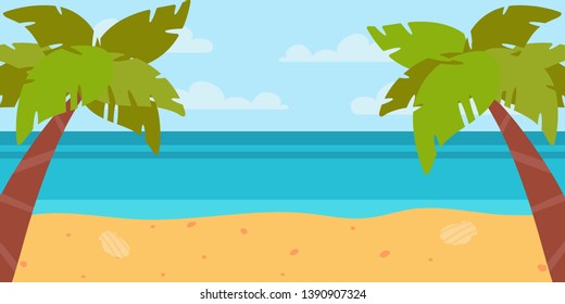 Beautiful seascape. Deserted beach. Simple vector illustration in flat style