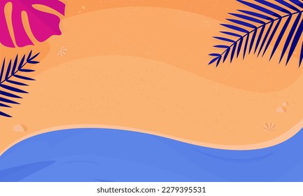 Beautiful seascape. Seashore, sand and ocean. Vector background.