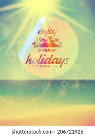 Beautiful seascape and sun on blue sky background. EPS10
