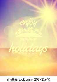 Beautiful seascape and sun on blue sky background. EPS10