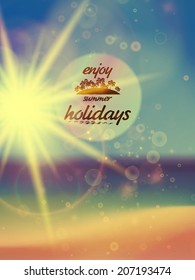 Beautiful seascape and sun on blue sky background. EPS10