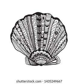 Beautiful seashell pattern, vector abstraction pattern. Sea shell. Coloring antistress, coloring for adults, recreation, hobbies, doodle drawing, printing. Zentangl style, art print. Fashion, design i