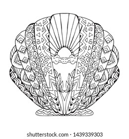 Beautiful seashell pattern, vector abstraction pattern. Sea shell. Coloring antistress, coloring for adults, recreation, hobbies, doodle drawing, printing. Zentangl style, art print. Fashion, design i