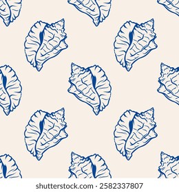 Beautiful seashells. Seamless pattern, marine background. Illustration hand drawn. Design for fashion, fabric, textile, wallpaper, wrapping and all prints	