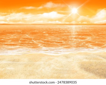 Beautiful seaside summer stylish frame background with sunset light under the sky, glowing at sunset.beach side
