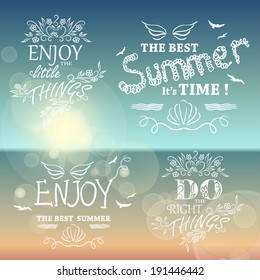 Beautiful Seaside View Poster. Set of Vector background with Typography. Graphic message for your summer design.
