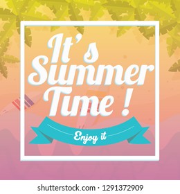 Beautiful Seaside View Poster. Vector background. With Typography. It's Summer time!