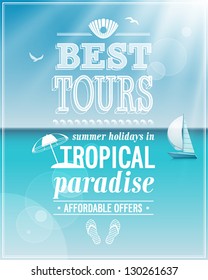 Beautiful seaside view poster. Vector background.