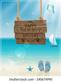 Beautiful Seaside View Poster. Vector Background.