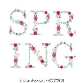 Beautiful seasonal shop banner with letters decorated with hand drawn rustic flowers