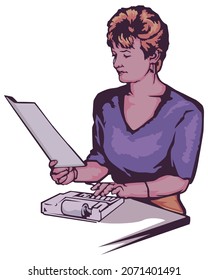 Hermosa secretaria revisando un documento. Ilustración del vector de diseño
