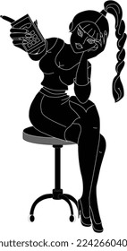 A beautiful secretary  beautiful hair likes to chat on the phone with her friends. Silhouette