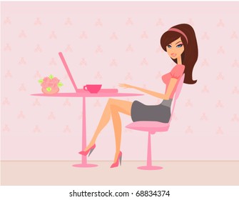 beautiful secretary working with computer