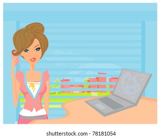 beautiful secretary working with computer