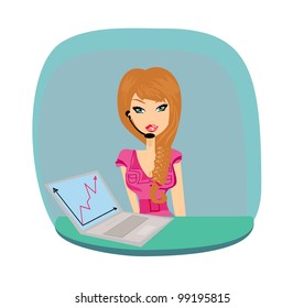 beautiful secretary working with computer