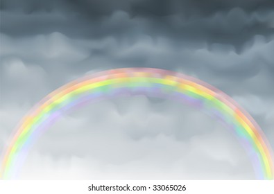 Beautiful semi-transparent rainbow in grey overcast sky (other cloudscapes are in my gallery)