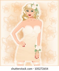 Beautiful sensual bride with flower, vector illustration