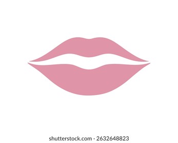 Beautiful sensual delicate pink lips, kiss, isolated on white, hand-drawn, vector illustration, flat design. A simple feminine element for decoration, design, labels, packaging of glitter, lipstick