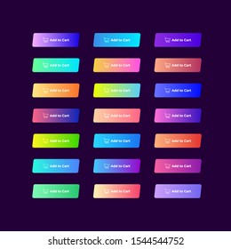 Beautiful Set of 21 colorful gradient buttons on dark background. GUI swatch elements. Gradients Ideas and inspiration for mobile applications and websites.